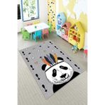 Pelangi Gri Panda Desenli Yıkanabilir Kaymaz Taban Leke Tutmazbebek Ve Çocuk Odası Halısı, Gri-Siyah 180 x 280