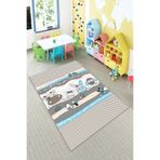 Pelangi Gri Sevimli Hayvanlar Desenli Yıkanabilir Kaymaz Taban Leke Tutmaz Çocuk Odası Halısı, Gri-Mavi 80 x 50, 9013571808050