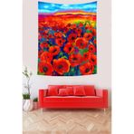 Pelangi Gün Batımı Ve Gelincik Tarlası Leke Tutmaz Kumaş Duvar Örtüsü Duvar Halısı Tapestry PNTR097, 70 x 100