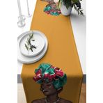 Pelangi Hardal Rengi Afrikalı Kadın Desenli Leke Tutmaz Kumaş Salon Mutfak Masa Ranır Modelleri Runner, Turuncu-Yeşil 40 x 140