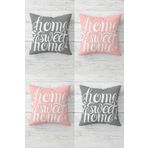 Pelangi Home Sweet Home Yazılı Gizli Fermuarlı Kırlent Kılıfı Koltuk Yastık Kılıfı Takım, Pembe-Gri 45 x 45