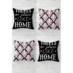 Pelangi Home Sweet Home Yazılı Gizli Fermuarlı Kırlent Kılıfı Koltuk Yastık Kılıfı Takım(4ADET), Pembe-Siyah-Beyaz 45 x 45
