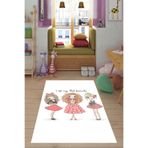 Pelangi I Love Best Friends Desenli Dijital Baskı Yıkanabilir Kaymaz Taban Bebek Ve Çocuk Odası Halısı, Beyaz 80 x 150