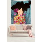 Pelangi İskandinav Çiçekli Kız Farkındalık Uyanış Tema Leke Tutmaz Kumaş Duvar Örtüsü Duvar Halısı Tapestry PNTR095, 140 x 140
