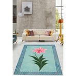 Pelangi İskandinav Tarzı Bohem Pembe Çiçek Desen Yıkanabilir Kaymaz Taban Leke Tutmaz Salon Halısı, Pembe-Yeşil-Mint 160 x 230