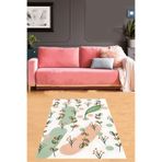 Pelangi İskandinav Tarzı Renkli Yaprak Dalları Yıkanabilir Kaymaz Taban Leke Tutmaz Salon Halısı, Beyaz-Mint-Pudra 80 x 250