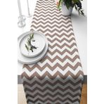 Pelangi Kahverengi Beyaz Zigzag Desenli Leke Tutmaz Kumaş Salon Mutfak Masa Değişik Ranır Modelleri Runner, Kahverengi 40 x 140