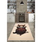Pelangi Kahverengi Kahve Çekirdeği Fincan Desenli Yıkanabilir Kaymaz Taban Leke Tutmaz Modern Mutfak Halısı, Krem 60 x 120