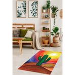 Pelangi Kaktüs Desenli Halı Dijital Baskı Yıkanabilir Kaymaz Taban Modern Salon Halısı, Yeşil-Sarı 80 x 600