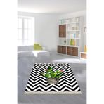 Pelangi Kaktüs Desenli Zigzag Model Dijital Baskı Yıkanabilir Kaymaz Taban Modern Salon Halısı Ve Yolluk, Siyah-Yeşil 160 x 250