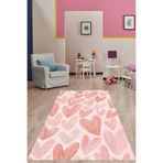 Pelangi Kalpli Dekoratif Yıkanabilir Kaymaz Taban Leke Tutmaz Çocuk Odası Halısı, Pembe-Beyaz 130 x 180