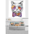 Pelangi Kedi Desenli Sevimli Gözlüklü Kedi Leke Tutmaz Kadife Doku Kumaş Duvar Örtüsü Duvar Halısı Tapestry WLL139, 140 x 140