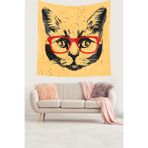 Pelangi Kedi Desenli Sevimli Kedi Leke Tutmaz Kadife Dokulu Kumaş Duvar Örtüsü Duvar Halısı Tapestry WLL136, 35 x 50