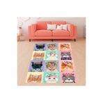 Pelangi Kedili Halı Kedi Desenli Dijital Baskı Yıkanabilir Kaymaz Taban Modern Salon Halısı Ve Yolluk, Pembe-Renkli 130 x 180