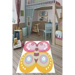 Pelangi Kelebek Desenli Renkli Dijital Baskı Yıkanabilir Kaymaz Taban Çocuk Odası Halısı, Pembe-Hardal 80 x 150