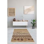 Pelangi Kilim Desenli Etnik Dijital Baskı Yıkanabilir Kaymaz Taban Eskitme Salon Halı Ve Yolluk, Açık Kahverengi 160 x 300