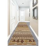 Pelangi Kilim Desenli Etnik Dijital Baskı Yıkanabilir Kaymaz Taban Eskitme Salon Halı ve Yolluk, Açık Kahverengi 60 x 120, 9554883601207