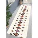 Pelangi Kilim Desenli Etnik Dijital Baskı Yıkanabilir Kaymaz Taban Modern Salon Halı ve Yolluk, Bej 100 x 300, 95551501003007