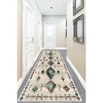 Pelangi Kilim Desenli Etnik Dijital Baskı Yıkanabilir Kaymaz Taban Modern Salon Halı ve Yolluk, Bej 80 x 400, 9555112411804007