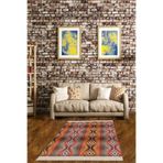 Pelangi Kilim Desenli Etnik Dijital Baskı Yıkanabilir Kaymaz Taban Modern Salon Halı Ve Yolluk, Bej-Turuncu 60 x 120