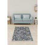 Pelangi Kilim Desenli Etnik Dijital Baskı Yıkanabilir Kaymaz Taban Modern Salon Halı Ve Yolluk, Gri-Mavi 180 x 250