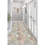 Pelangi Kilim Desenli Etnik Dijital Baskı Yıkanabilir Kaymaz Taban Modern Salon Halı ve Yolluk, Pembe-Turkuvaz 80 x 400, 95559200804007