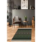 Pelangi Kilim Desenli Etnik Dijital Baskı Yıkanabilir Kaymaz Taban Modern Salon Halı ve Yolluk, Yeşil 100 x 150