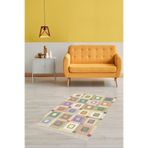 Pelangi Kırkyama Patchwork Desenli Etnik Dijital Baskı Yıkanabilir Kaymaz Taban Salon Halı ve Yolluk, Bej 100 x 200