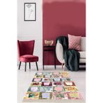 Pelangi Kırkyama Patchwork Desenli Etnik Dijital Baskı Yıkanabilir Kaymaz Taban Salon Halı Ve Yolluk, Pembe 80 x 50