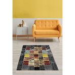 Pelangi Kırkyama Patcwork Desen Etnik Dijital Baskı Yıkanabilir Kaymaz Taban Salon Halı Ve Yolluk, Antrasit-Bordo 180 x 300