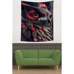 Pelangi Kırmızı Siyah Baykuş Yıkanabilir Leke Tutmaz Kumaş Duvar Örtüsü Duvar Halısı Tapestry PNTR367, 100 x 140