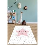 Pelangi Kirpik Desen Pembe Yıldız Yıkanabilir Kaymaz Taban Leke Tutmaz Çocuk Odası Halısı, Beyaz-Gri-Pembe 160 x 300