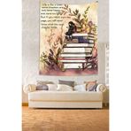 Pelangi Kitap Okuyan Kız Kitaplık Temalı Leke Tutmaz Kumaş Duvar Örtüsü Duvar Halısı Tapestry PNTR010, 100 x 140