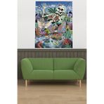 Pelangi Komik İskelet İkonlu Leke Tutmaz Kadife Kumaş Duvar Örtüsü Duvar Halısı Tapestry WLLwd512, 140 x 140