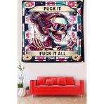 Pelangi Komik İskelet Temalı Renkli Leke Tutmaz Kumaş Duvar Örtüsü Duvar Halısı Tapestry PNTR537, 100 x 100