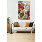 Pelangi Kübik Çizim Evler Yıkanabilir Leke Tutmaz Kumaş Duvar Örtüsü Duvar Halısı Tapestry WLL049, 70 x 100