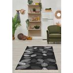 Pelangi Kuş Tüyü Yaprak Desenli Yıkanabilir Dijital Baskılı Kaymaz Taban Leke Tutmaz Salon Halısı Ve Yolluk, Siyah 180 x 250, 910355180250728