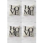 Pelangi Love Home Yazı Yastık Kılıf Kombin Gizli Fermuarlı Kırlent Kılıfı Koltuk Yastık Kılıfı Takım(4adet), Bej-Siyah 45 x 45