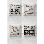 Pelangi Love You To The Moon And Back Gizli Fermuarlı Kırlent Kılıfı Koltuk Yastık Kılıfı Takım(4adet), Bej-Siyah 45 x 45