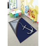 Pelangi Mavi Çapa Desenli Yıkanabilir Kaymaz Taban Leke Tutmazbebek Ve Çocuk Odası Halısı, Lacivert-Gri 100 x 600, 901357070100600