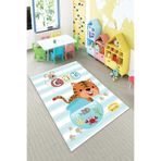 Pelangi Mavi Kedi Desenli Yıkanabilir Kaymaz Taban Leke Tutmazbebek Ve Çocuk Odası Halısı, Mavi 80 x 350
