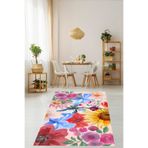 Pelangi Menekşe Papatya Gelincik Desenli Yıkanabilir Kaymaz Taban Leke Tutmaz Salon Halısı Yoluk, Sarı-Pembe 80 x 600