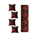 Pelangi Mermer Desenli Salon Mutfak Masa Değişik Ranır Modelleri Dekoratif 4'lü Kırlent Kılıfı ve Runner Set, Bordo-Gold 40 x 140