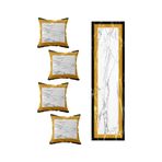 Pelangi Mermer Desenli Salon Mutfak Masa Değişik Ranır Modelleri Dekoratif 4'lü Kırlent Kılıfı ve Runner Set, Gold-Siyah-Beyaz-Gri 40 x 140