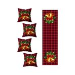 Pelangi Merry Christmas Yılbaşı Çanı Masa Değişik Ranır Modelleri Dekoratif 4'lü Kırlent Kılıfı Runner Set, Bordo-Lacivert 40 x 140