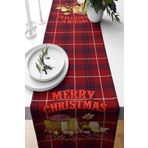 Pelangi Merry Christmas Yılbaşı Hediye Tema Leke Tutmaz Kumaş Salon Mutfak Masa Değişik Ranır Modeli Runner, Bordo -Siyah 40 x 140