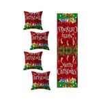 Pelangi Merry Christmas Yılbaşı Masa Değişik Ranır Modelleri Dekoratif 4'lü Kırlent Kılıfı Runner Seti, Bordo-Beyaz-Yeşil 40 x 140