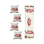 Pelangi Merry Christmas Yılbaşı Süsü Masa Değişik Ranır Modelleri Dekoratif 4'lü Kırlent Kılıfı Runner Set, Beyaz-Yeşil-Kırmızı 40 x 140
