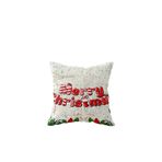 Pelangi Merry Christmas Yılbaşı Süsü Tema Çift Taraflı Gizli Fermuar Kırlent Koltuk Yastık Kılıfı, Beyaz-Yeşil-Kırmızı 43 x 43
