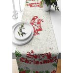 Pelangi Merry Christmas Yılbaşı Süsü Tema Leke Tutmaz Kumaş Salon Mutfak Masa Değişik Ranır Modeli Runner, Beyaz-Yeşil-Kırmızı 40 x 140